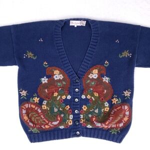 Bechamel Boho Embroidered Cardigan Cottagecore Fairycore Hand Knit Blue L